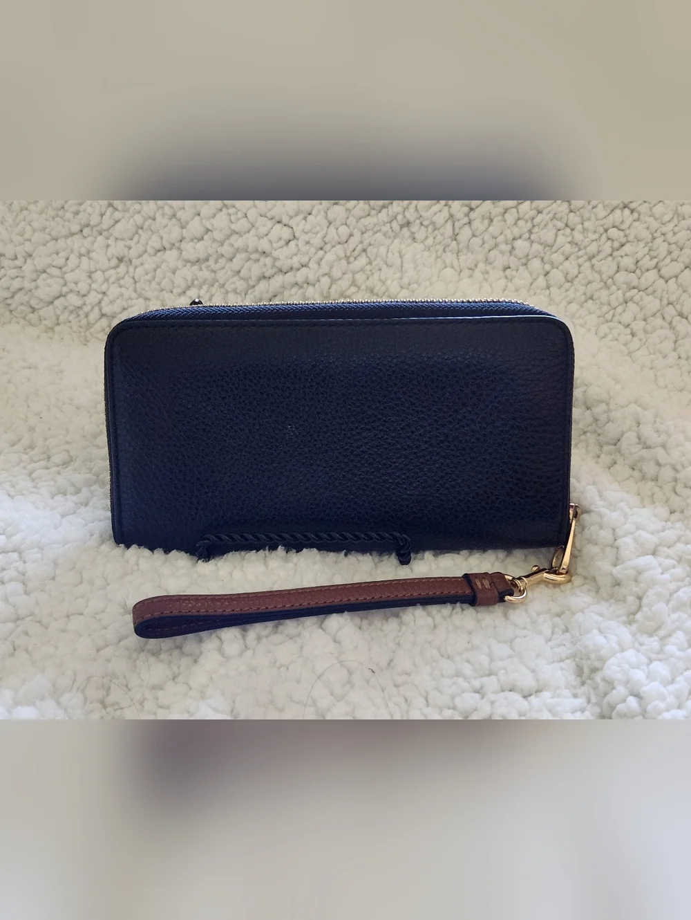 Coach Black Pebbled Leather Wallet/Wristlet with Brown Strap